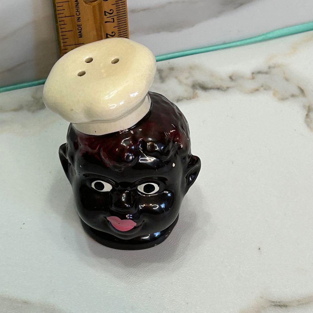 Vintage Ceramic Chef Salt Shaker Black Americana Glossy Kitchen Decor 3.25in - Picture 5 of 9